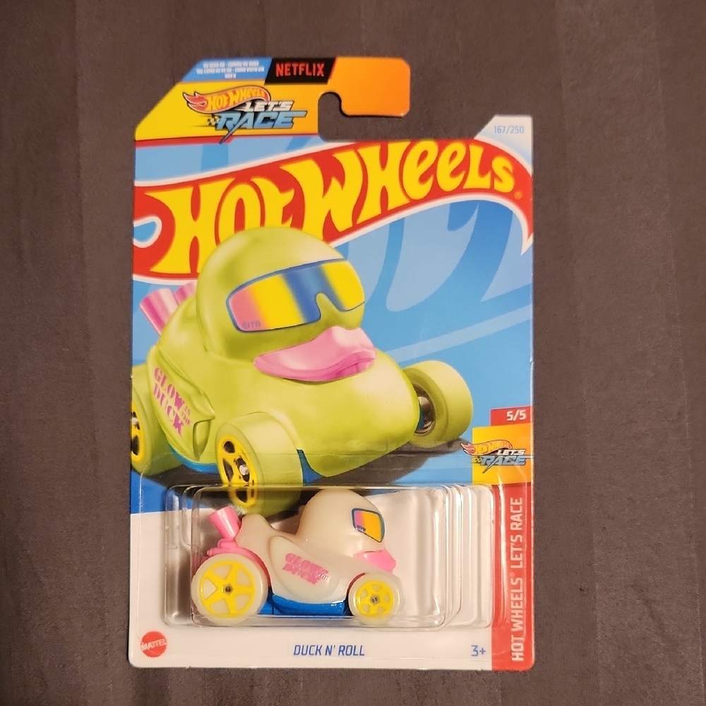 Mattel Hot Wheels Duck N' Roll diecast car.   Glows in the dark.